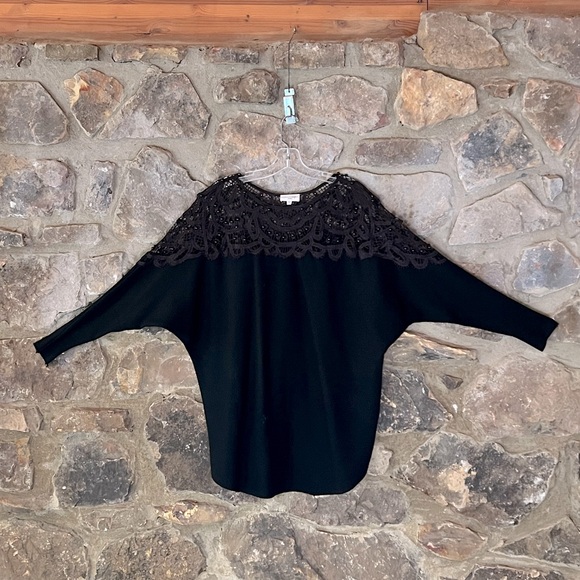 Siren Lily Size 2X Black Crochet Beaded Dolman Sleeve Women’s Knit Top - Picture 1 of 3